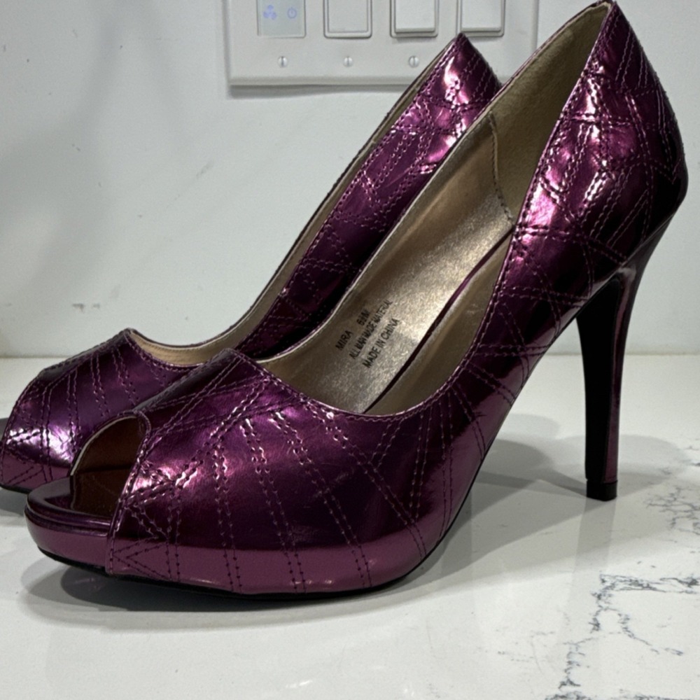 Shoedazzle Purple Geometric Stiletto Pump Heel Open Toe Women's Size‎ 6.5 Formal